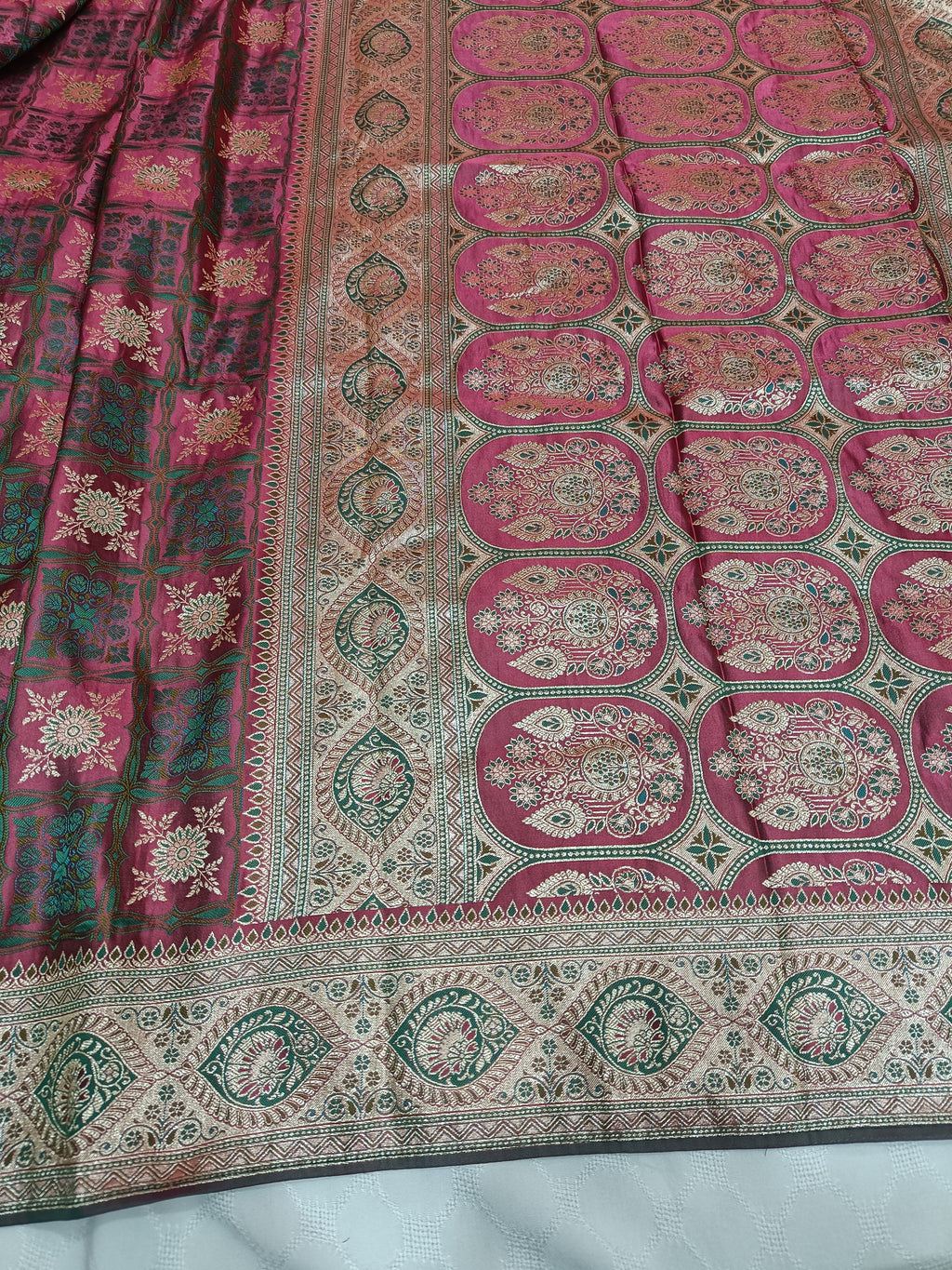 Regal Maroon & Antique Gold Banarasi Satin Silk Saree