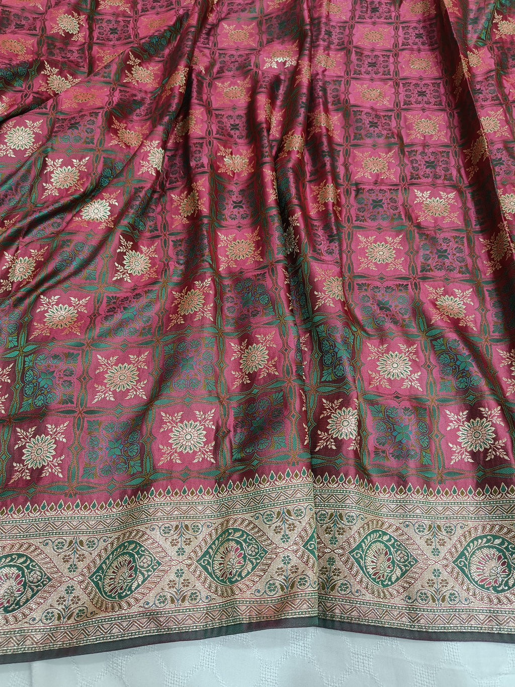 Regal Maroon & Antique Gold Banarasi Satin Silk Saree