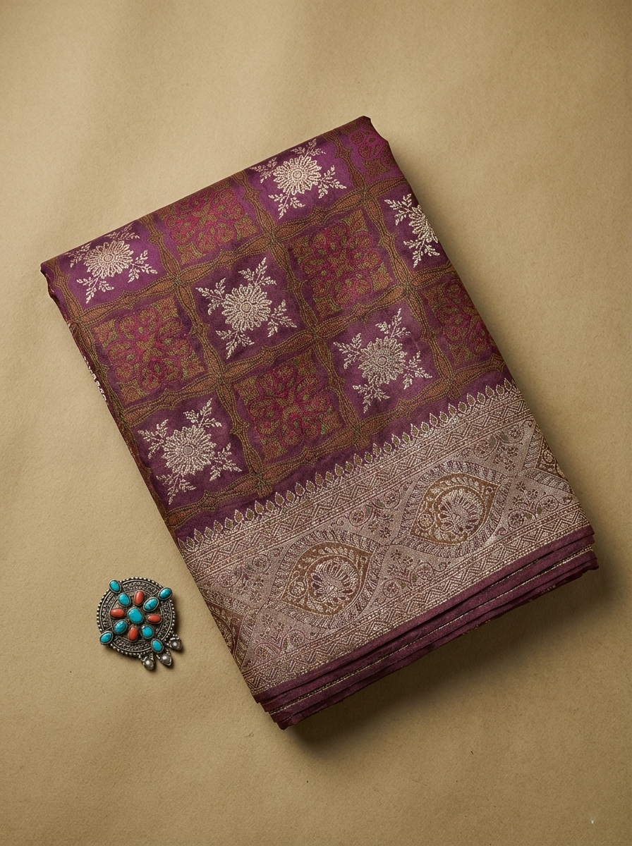 Majestic Deep Purple Banarasi Satin Silk Saree