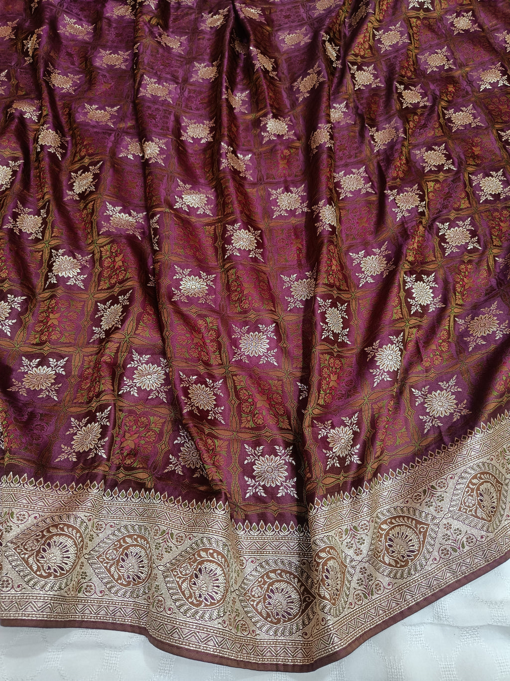 Majestic Deep Purple Banarasi Satin Silk Saree