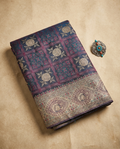 Midnight Blue & Teal Banarasi Satin Silk Saree