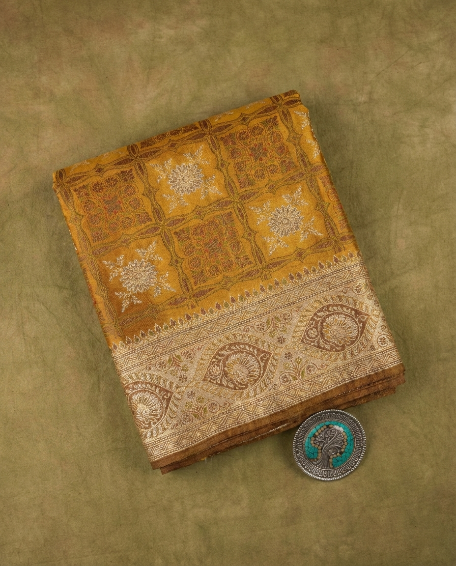 Vibrant Mustard Yellow Banarasi Satin Silk Saree