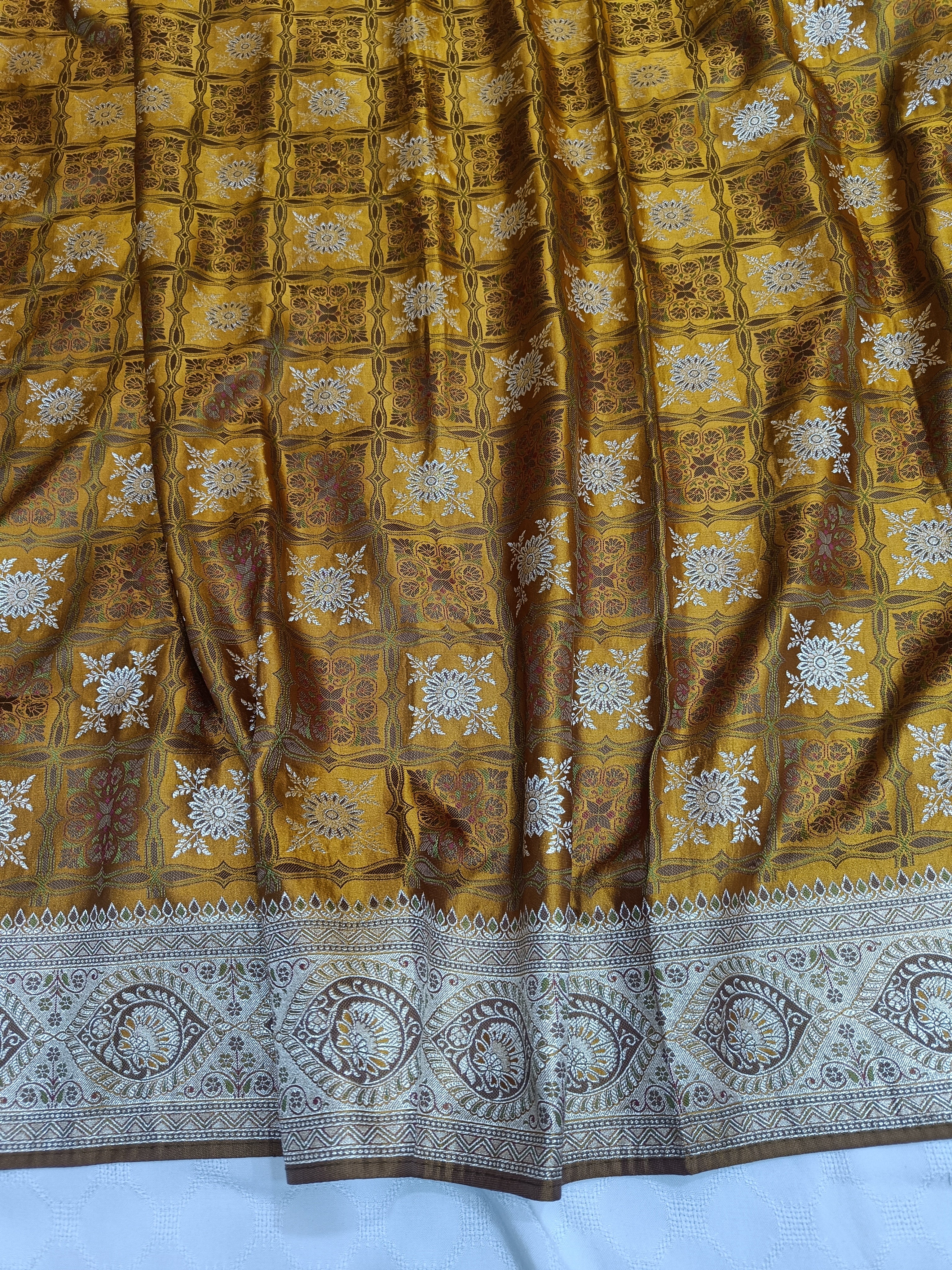Vibrant Mustard Yellow Banarasi Satin Silk Saree