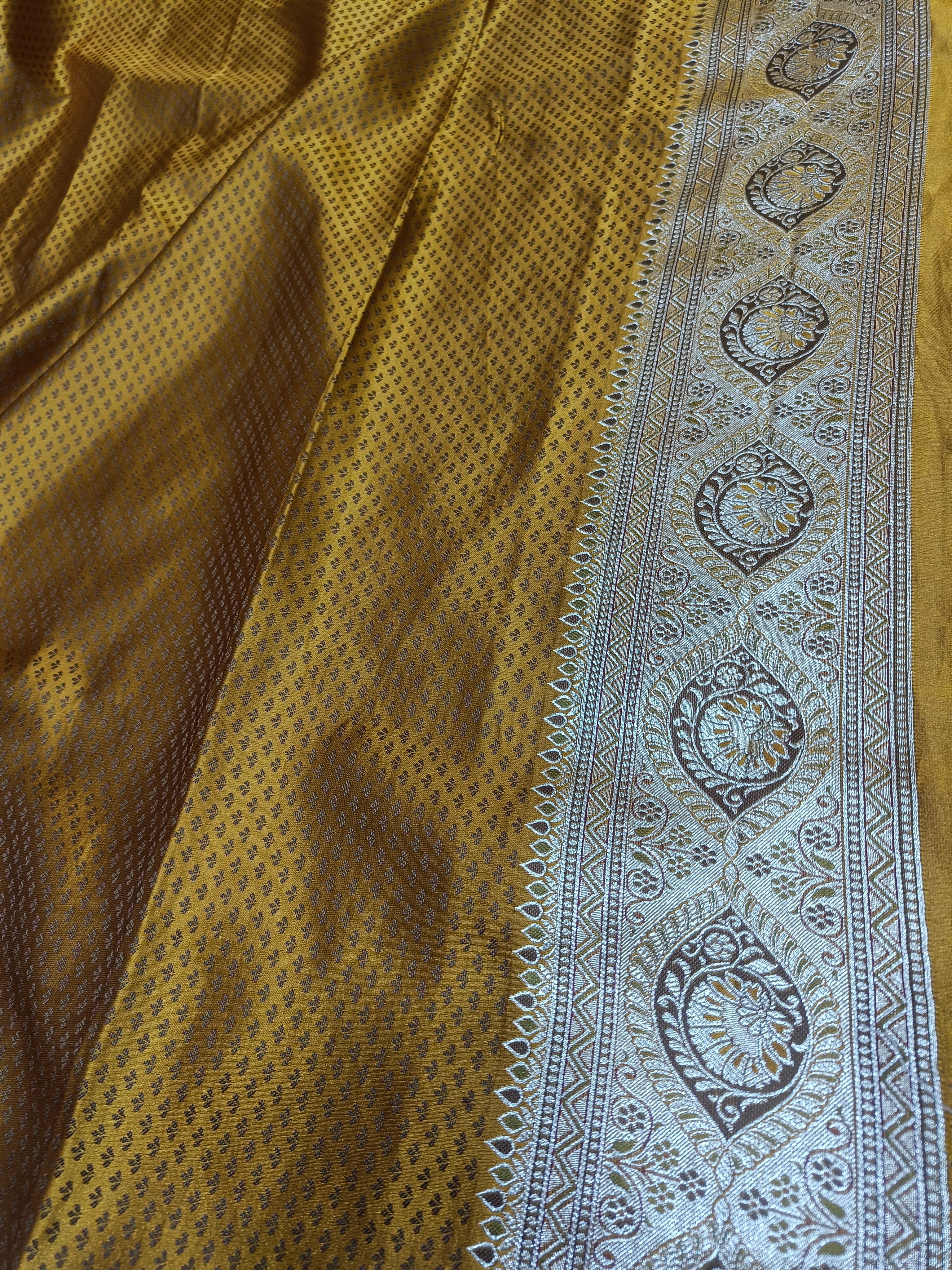 Vibrant Mustard Yellow Banarasi Satin Silk Saree