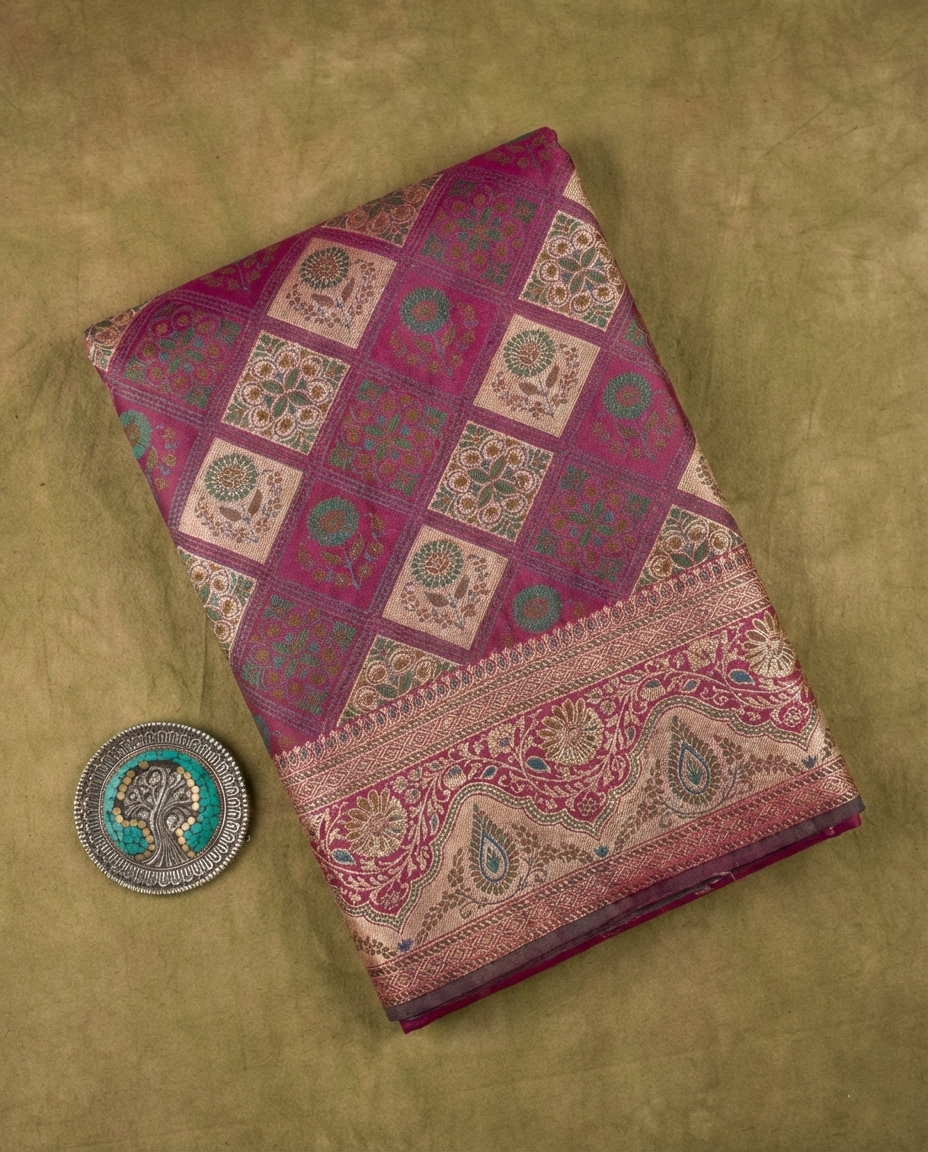 Classic Magenta Pink Banarasi Satin Silk Saree