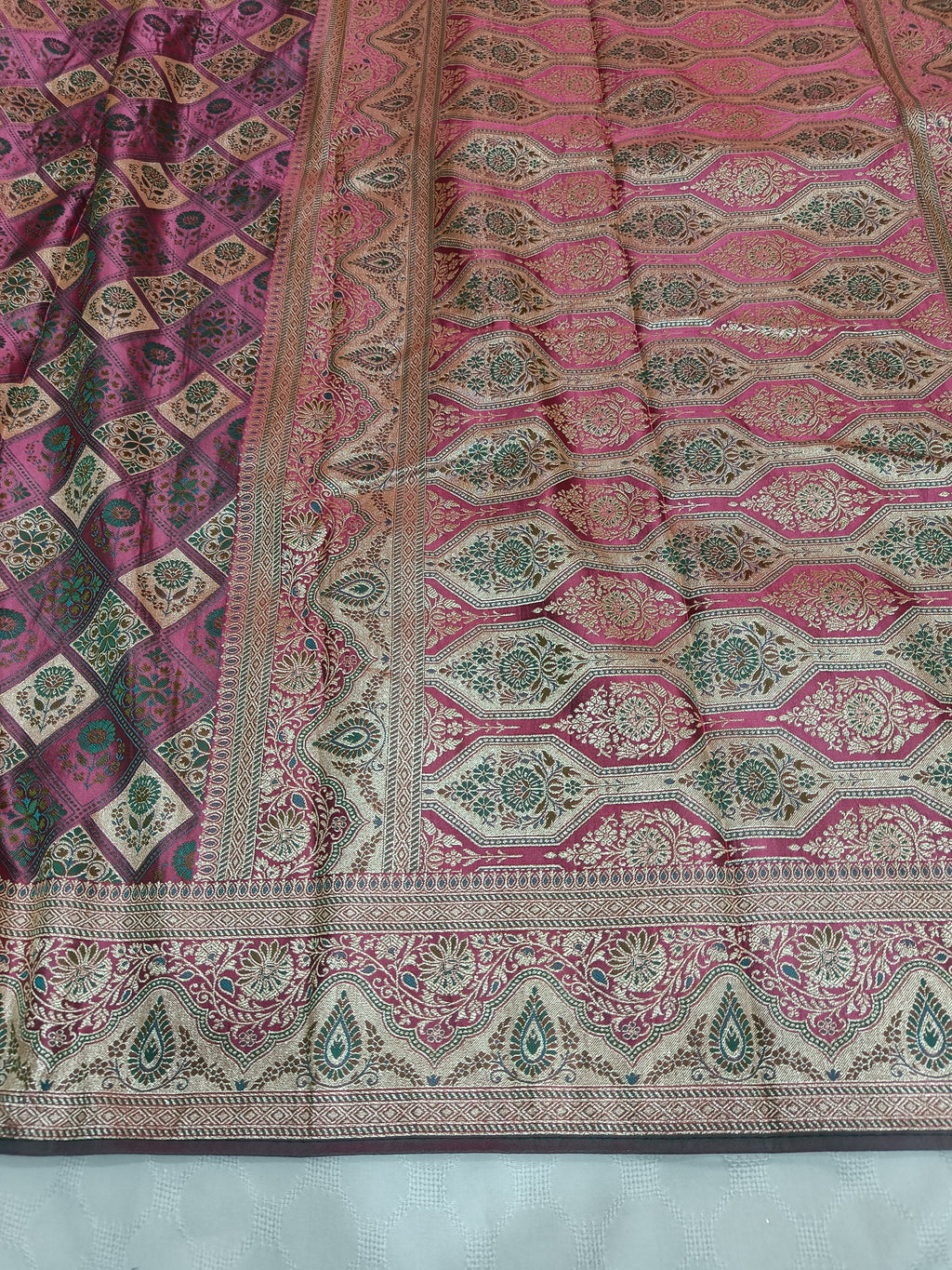 Classic Magenta Pink Banarasi Satin Silk Saree