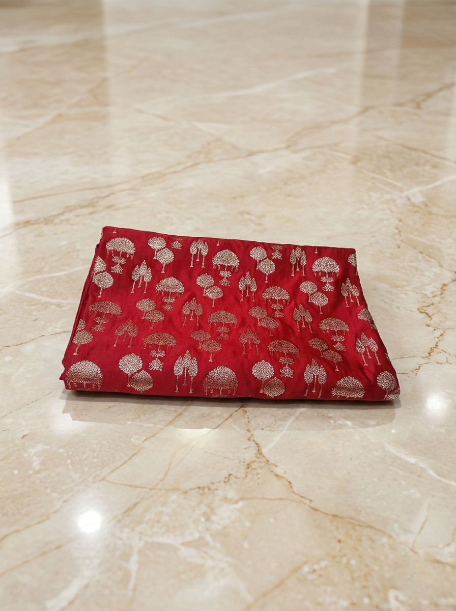 SP203 - Enchanting Red Tree Motif Banarasi Satin Silk Saree