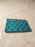SP204 - Teal Blue Scallop Pattern Banarasi Satin Silk Saree