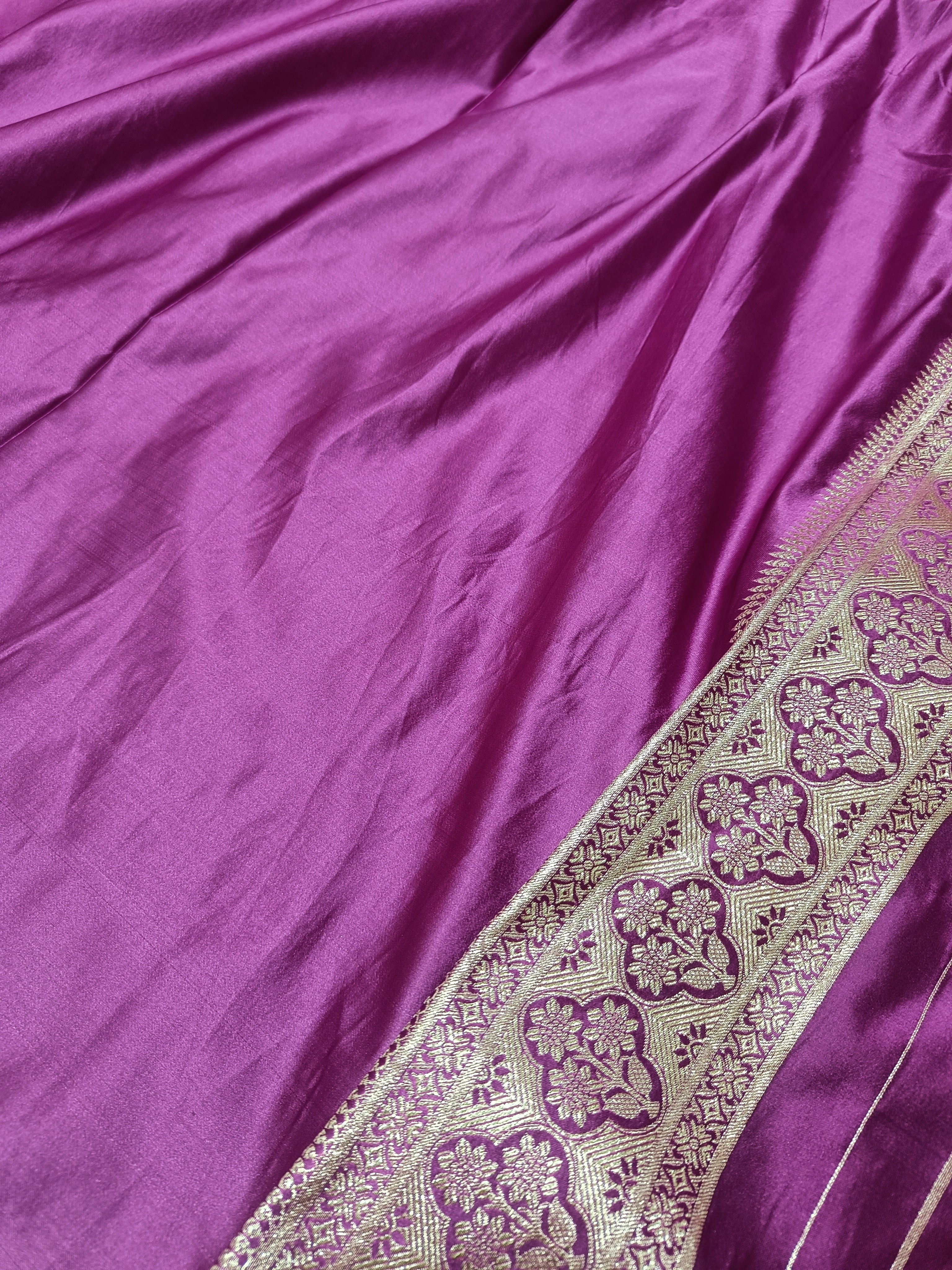 SP209 - Deep Purple Tree Motif Banarasi Satin Silk Saree