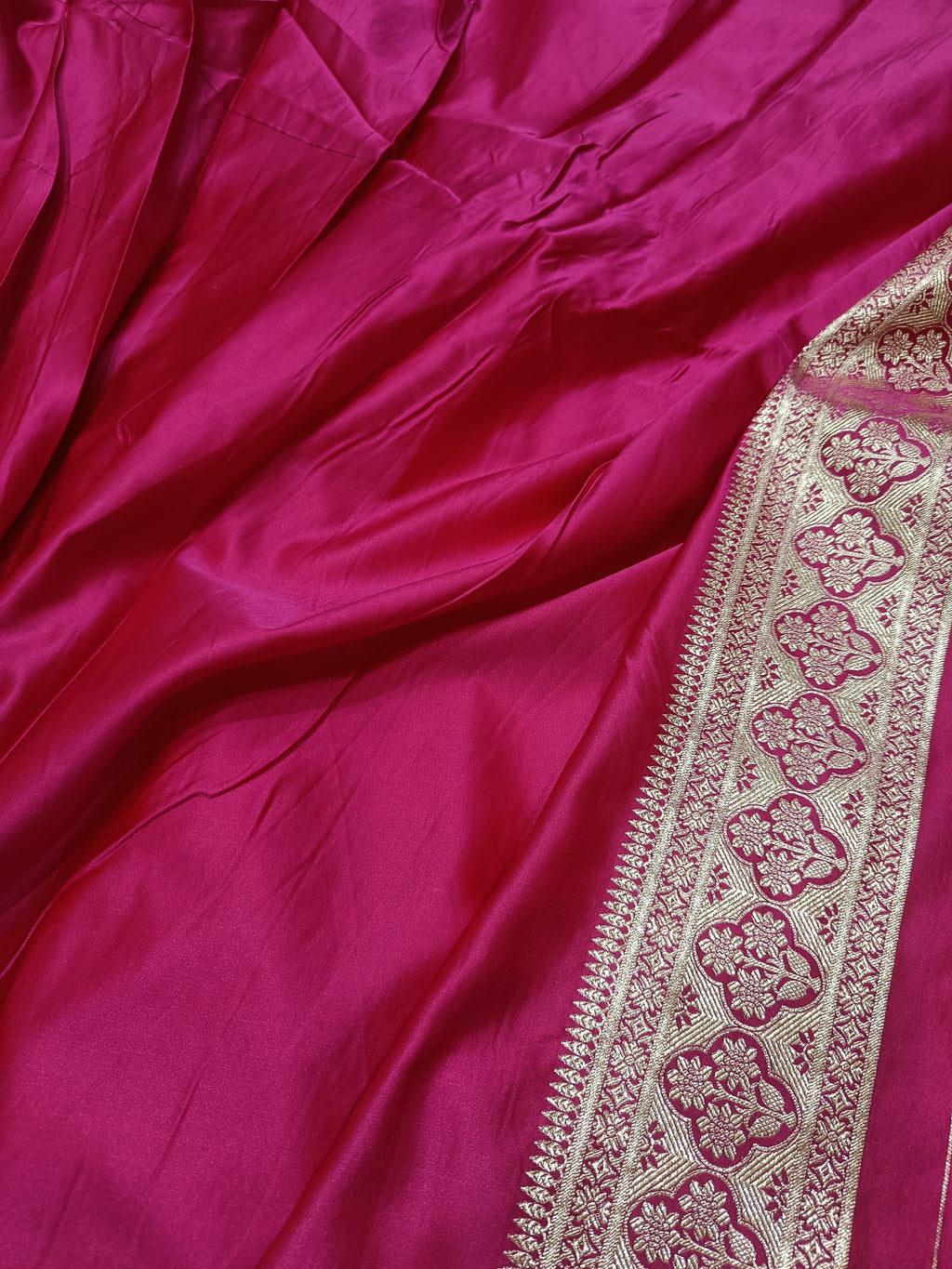 SP210 - Magenta Pink Tree Motif Banarasi Satin Silk Saree