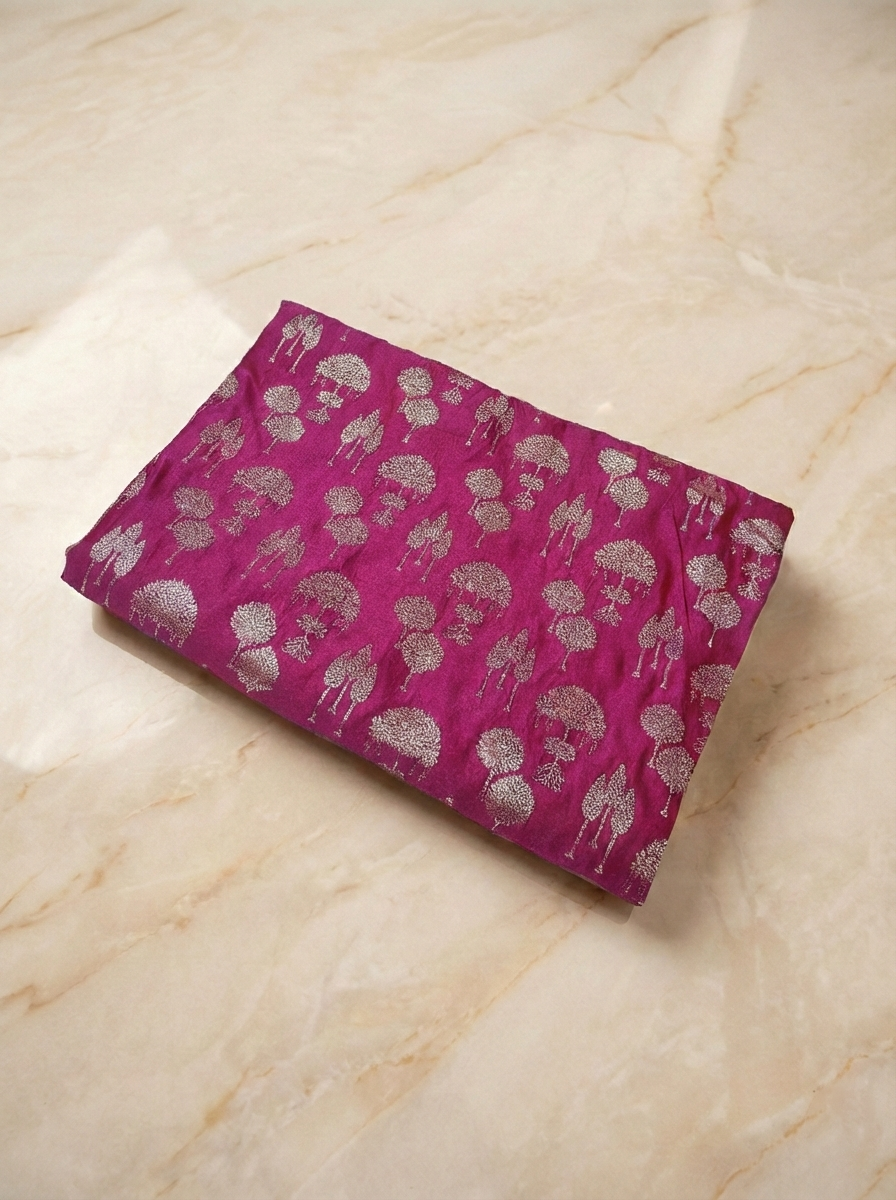 SP210 - Magenta Pink Tree Motif Banarasi Satin Silk Saree