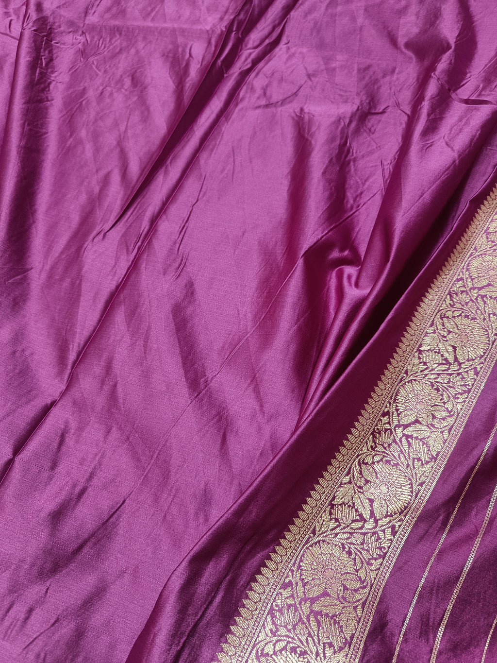 SP211 - Regal Purple Floral Vine Banarasi Satin Silk Saree