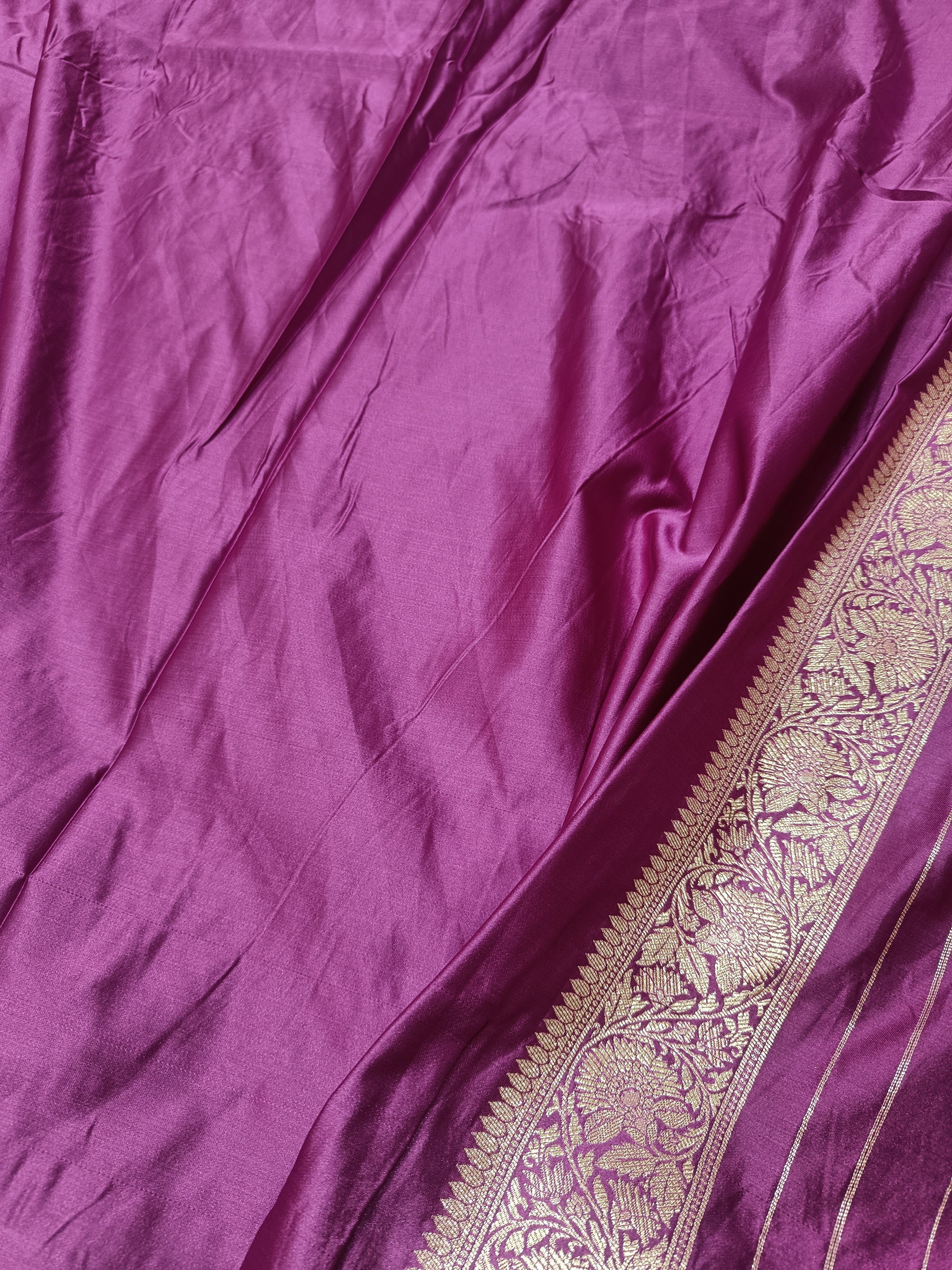 SP211 - Regal Purple Floral Vine Banarasi Satin Silk Saree