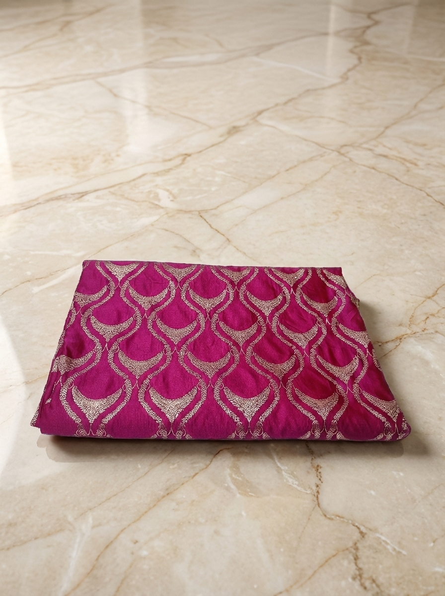 SP212 - Magenta Pink Scallop Geometric Banarasi Satin Silk Saree