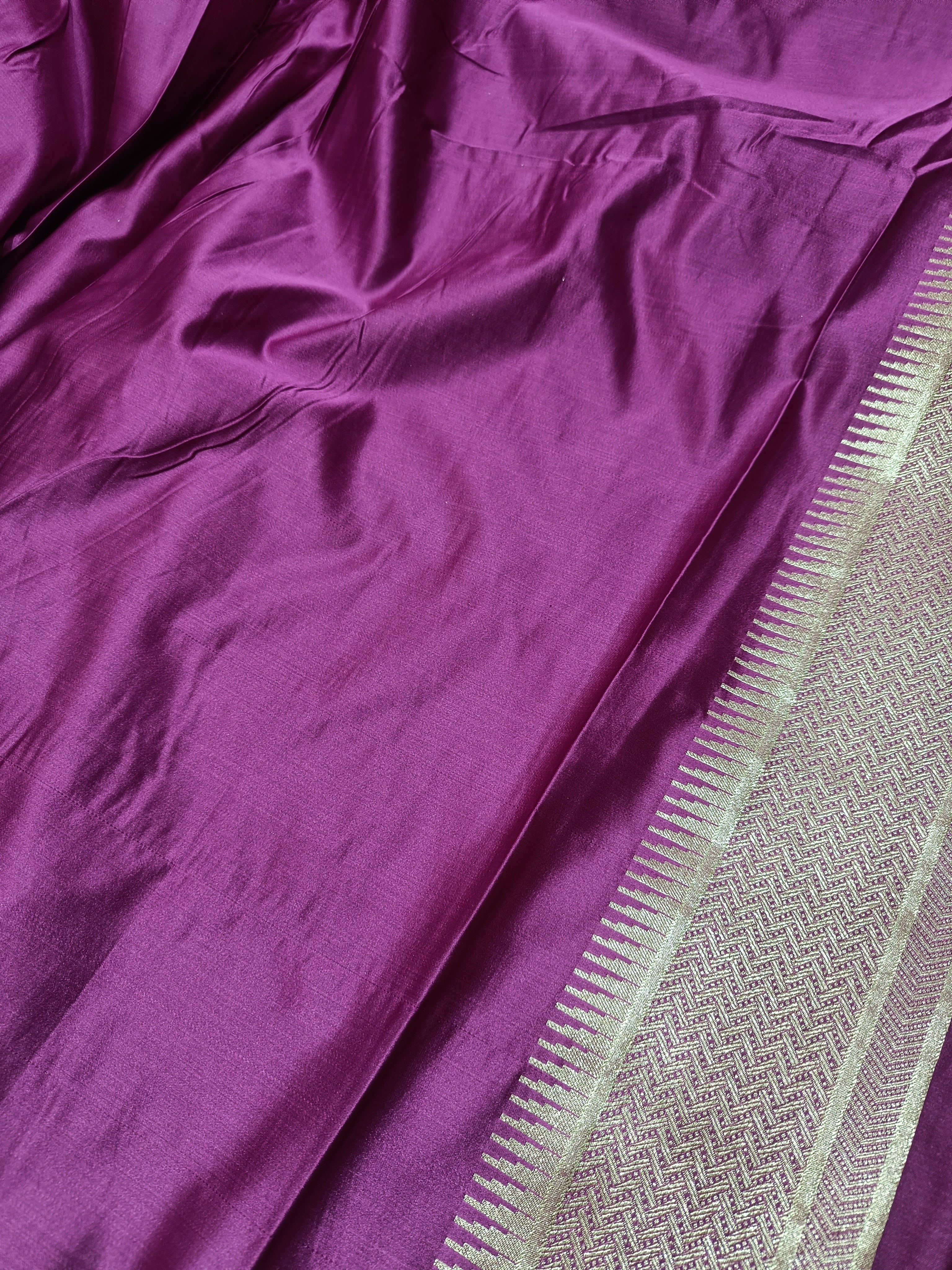 SP213 - Deep Purple Zari Tree Motif Banarasi Satin Silk Saree