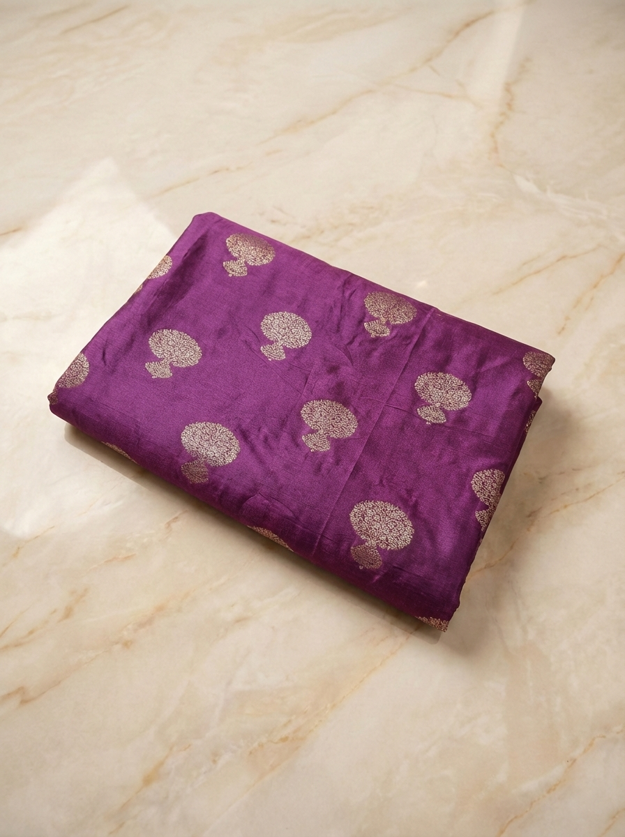 SP213 - Deep Purple Zari Tree Motif Banarasi Satin Silk Saree