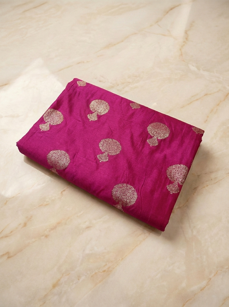 SP214 - Vibrant Magenta Tree Motif Banarasi Satin Silk Saree