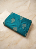 SP216 - Peacock Blue Tree Motif Banarasi Satin Silk Saree