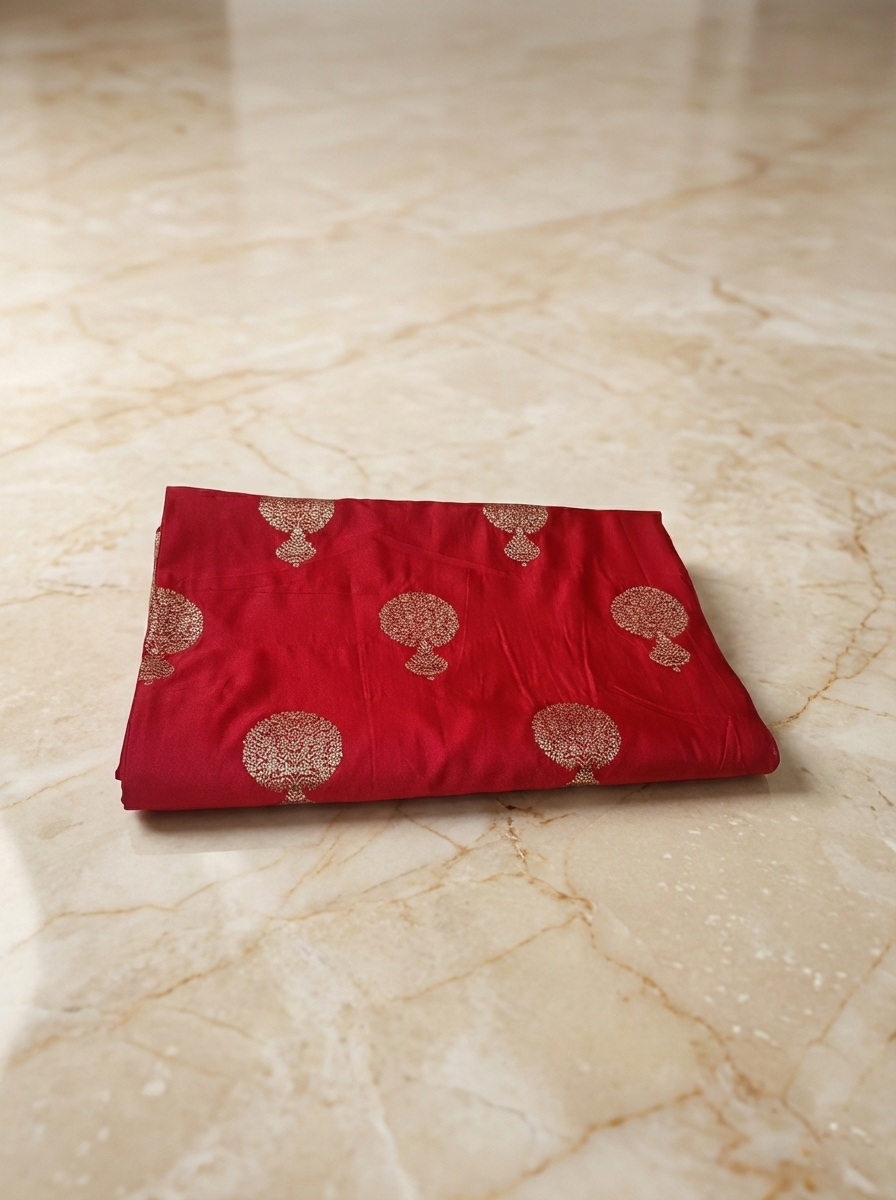 SP218 - Classic Red Tree Motif Banarasi Satin Silk Saree