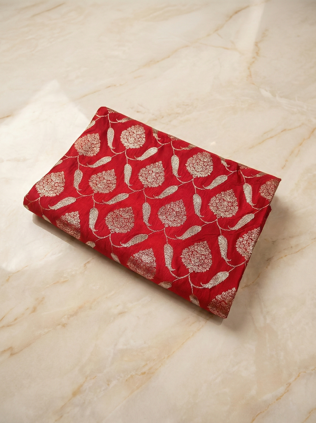 SP232 - Majestic Red Floral Vine Banarasi Satin Silk Saree